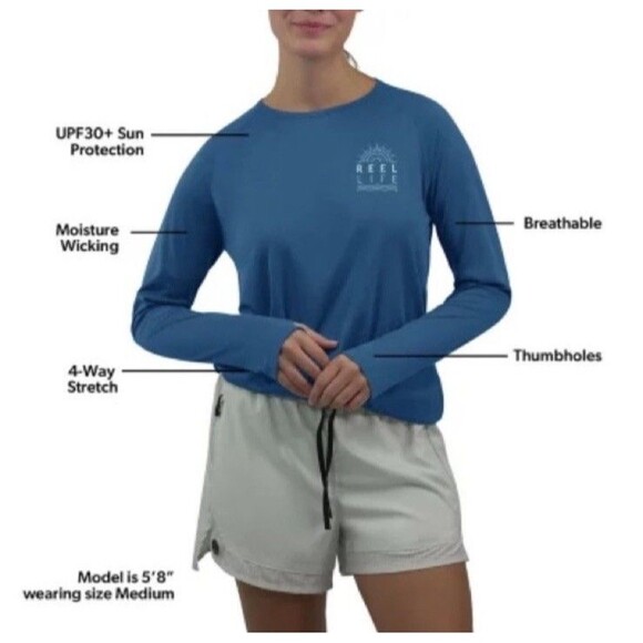 REEL LIFE WOMEN'S JAX BEACH LONG SLEEVE UV (UPF 50) Small Navy New - Picture 3 of 10